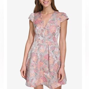 Women's Floral Jacquard Cap-Sleeve Dress NEW